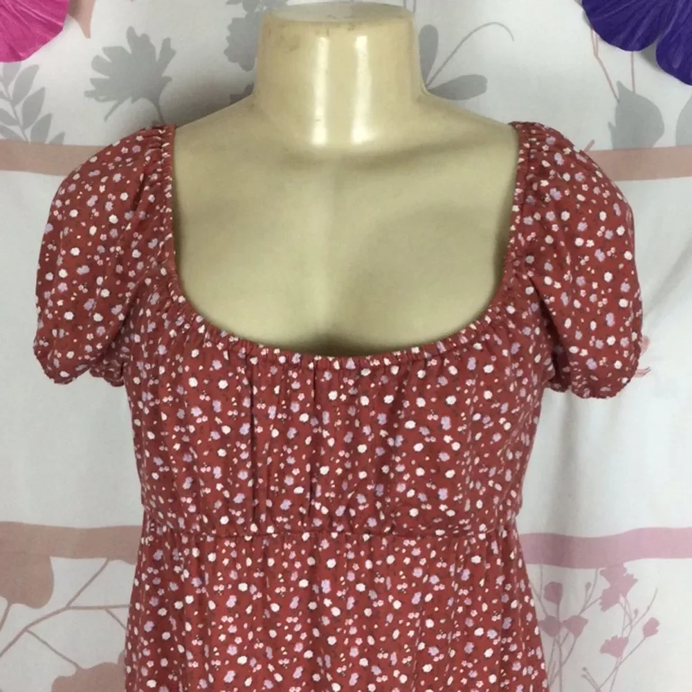 Hollister Sz XS floral loose‎ dress rust orange